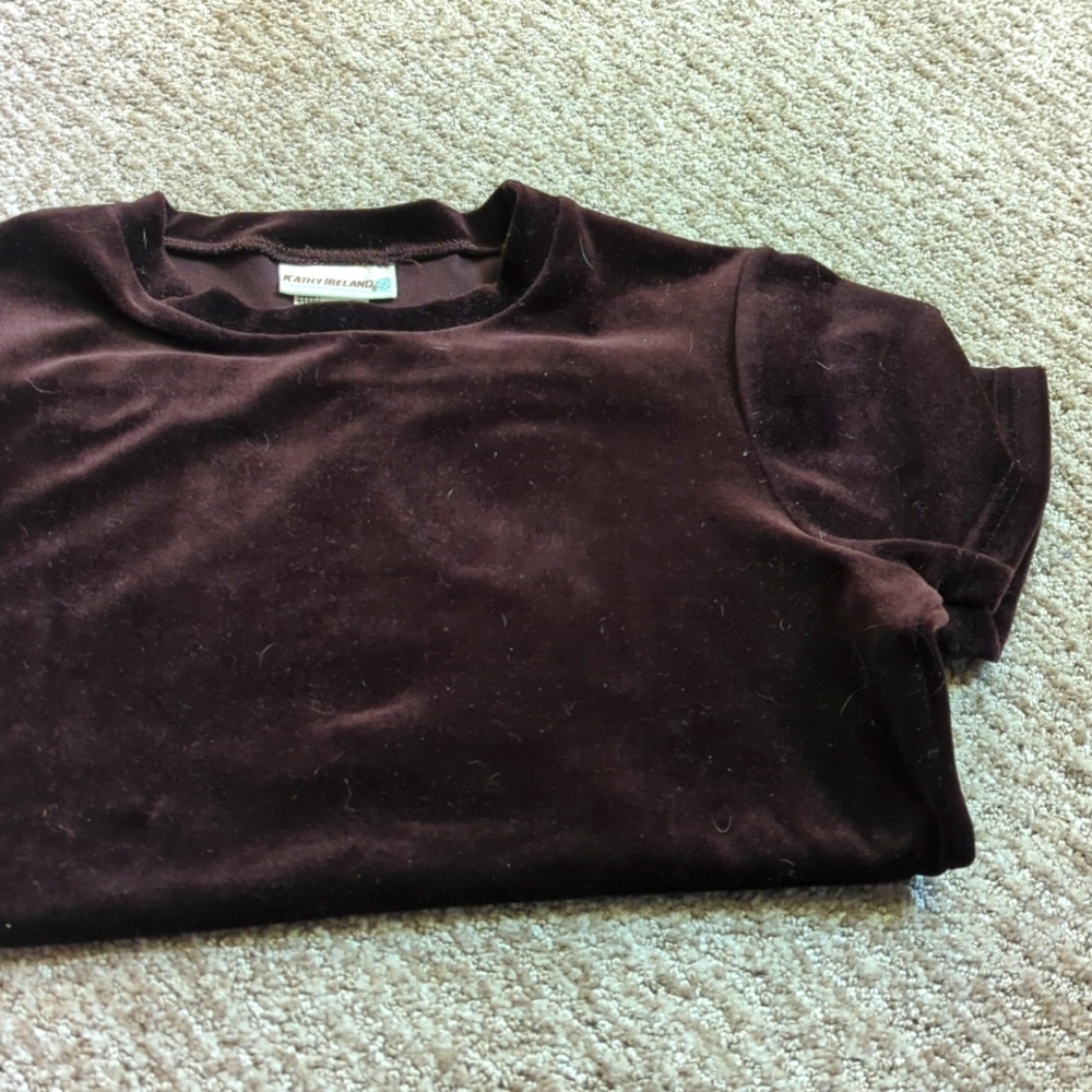 Kathy Ireland brown velvet short sleeve shirt size medium